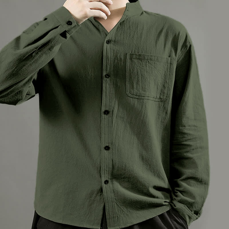 Chemise à manches longues pour homme Buddha Stones avec poche et col montant, confortable - image 2