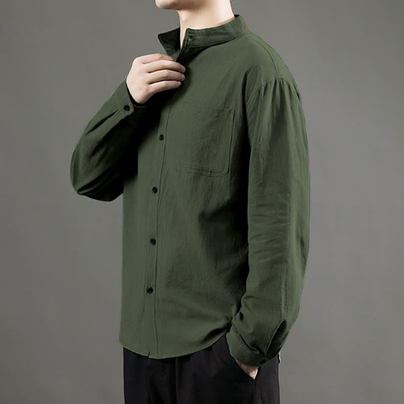 Chemise à manches longues pour homme Buddha Stones avec poche et col montant, confortable - image 5