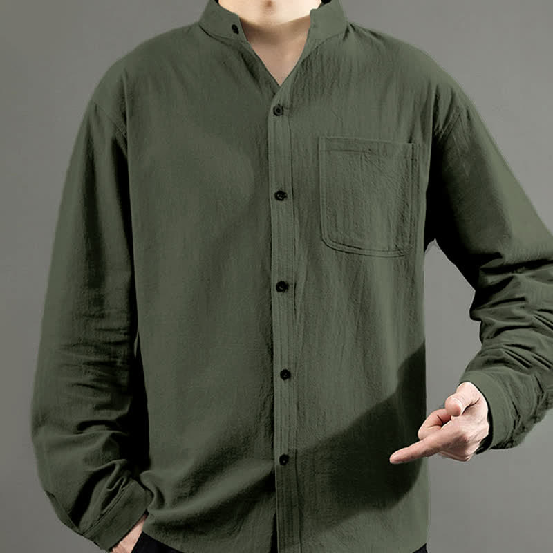 Chemise à manches longues pour homme Buddha Stones avec poche et col montant, confortable - image 7
