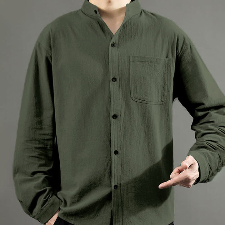 Chemise à manches longues pour homme Buddha Stones avec poche et col montant, confortable - image 7