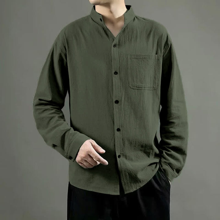 Chemise à manches longues pour homme Buddha Stones avec poche et col montant, confortable - Vert olive - US/UK/AU46，EU56 (5XL) - image 0