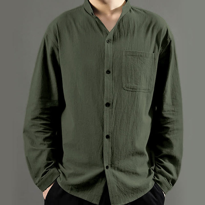 Chemise à manches longues pour homme Buddha Stones avec poche et col montant, confortable - image 1