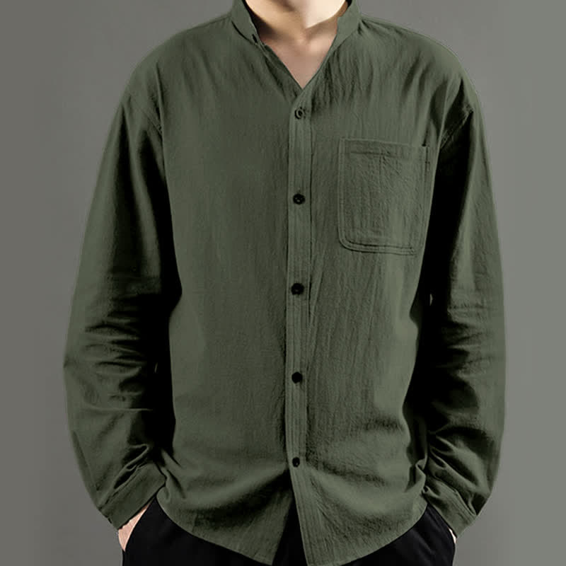 Chemise à manches longues pour homme Buddha Stones avec poche et col montant, confortable - image 1