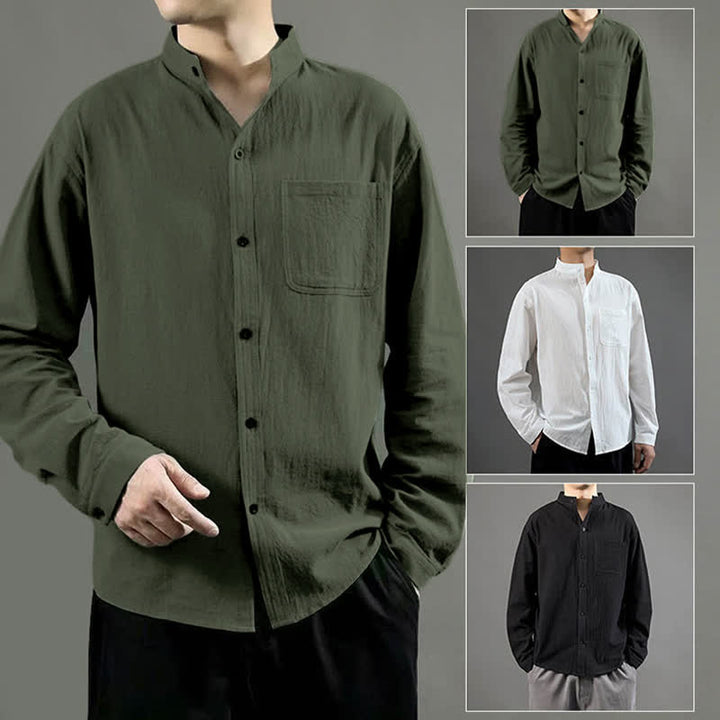 Chemise à manches longues pour homme Buddha Stones avec poche et col montant, confortable - image 8