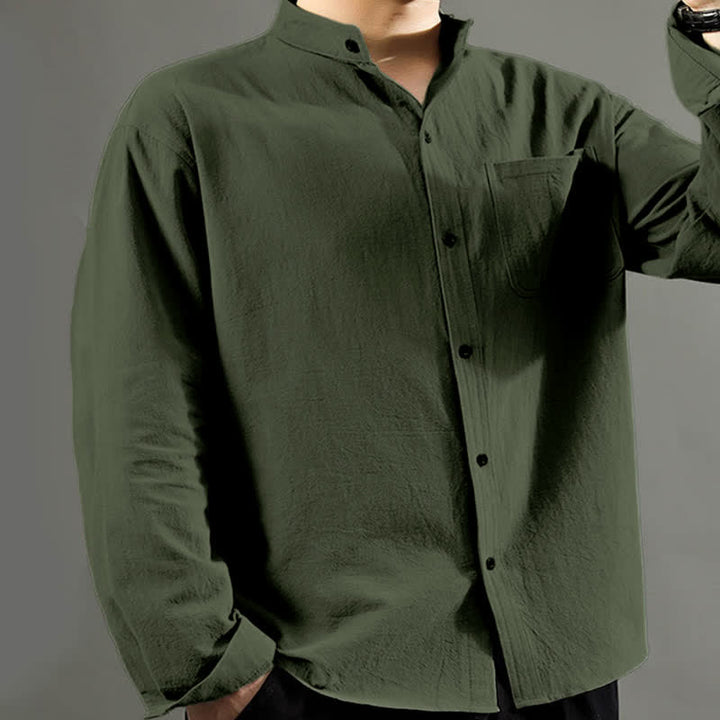 Chemise à manches longues pour homme Buddha Stones avec poche et col montant, confortable - image 4