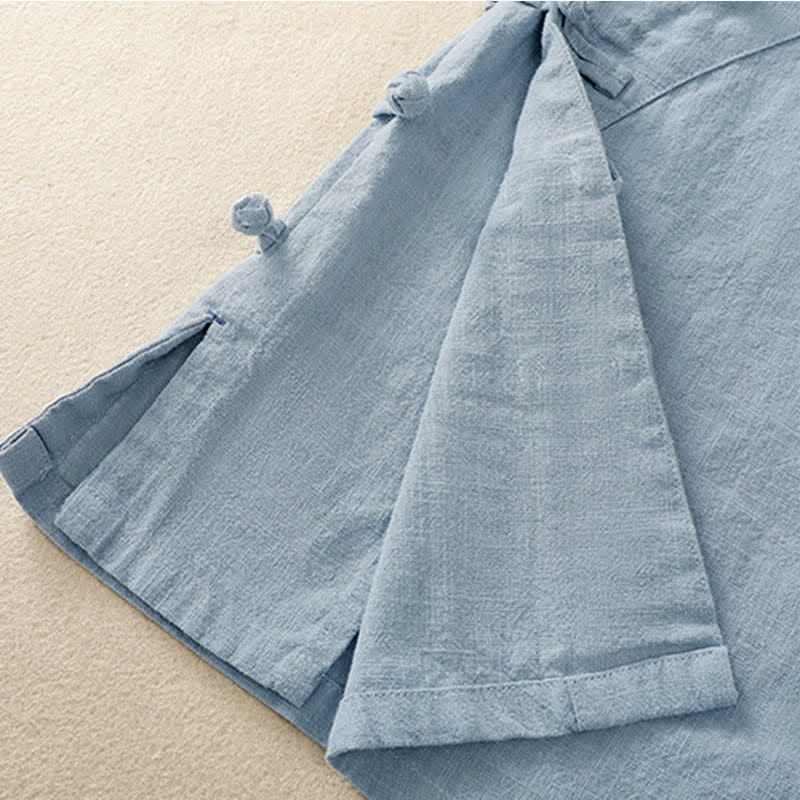 Chemise à manches trois-quarts en coton et lin, style décontracté, coupe ample, col montant asymétrique, boutons brandebourg colorés, ornée de Buddha Stones. - image 23
