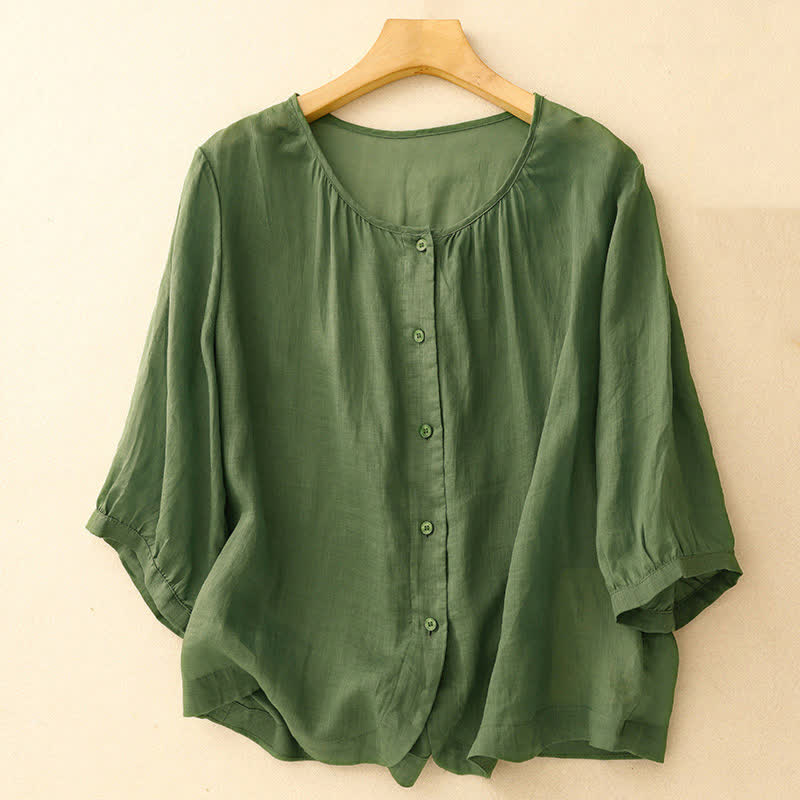 Chemise à manches trois-quarts pour femme, en mélange de matières, avec col rond et boutons, motif Buddha Stones - Vert - US12，UK/AU16，EU44 (2XL) - image 22