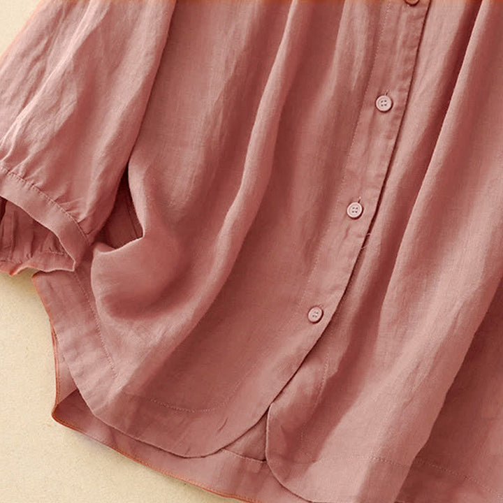 Chemise à manches trois-quarts pour femme, en mélange de matières, avec col rond et boutons, motif Buddha Stones - image 8