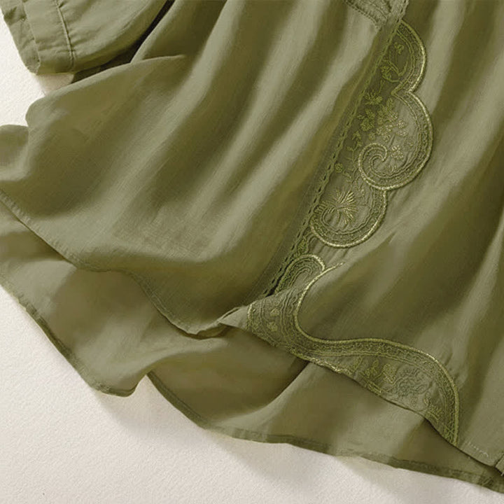 T-shirt à manches courtes et col en V pour femme, motif brodé décontracté de Buddha Stones - image 22
