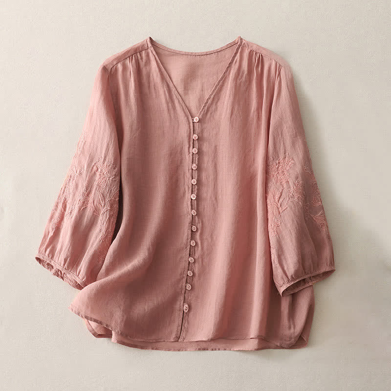 Chemise boutonnée pour femme avec broderie de Buddha Stones - Saumon clair - US8-10，UK/AU12-14，EU40-42 (2XL) - image 21