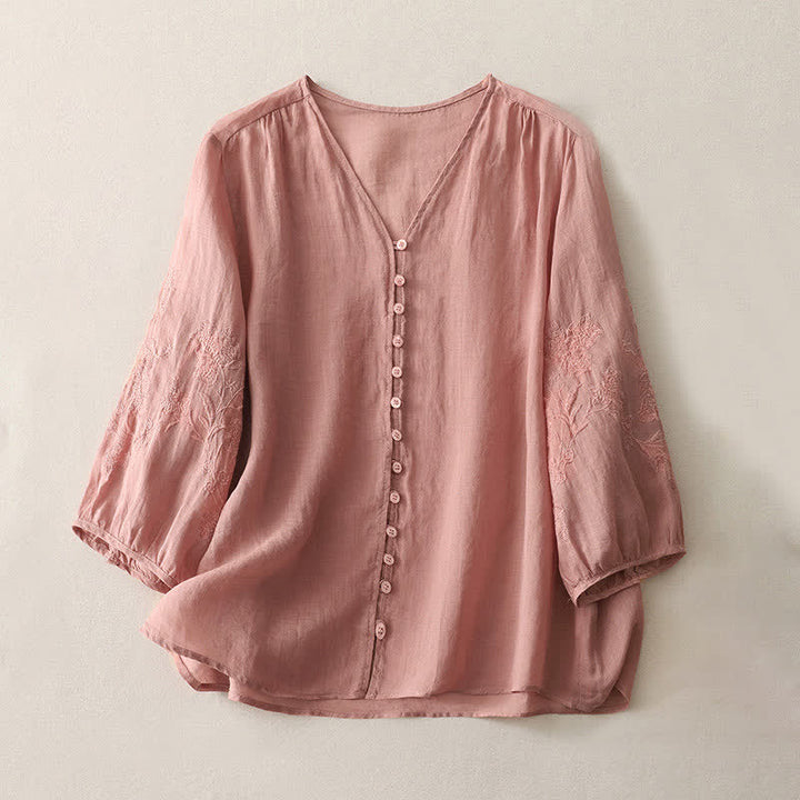 Chemise boutonnée pour femme avec broderie de Buddha Stones - Saumon clair - US8-10，UK/AU12-14，EU40-42 (2XL) - image 21