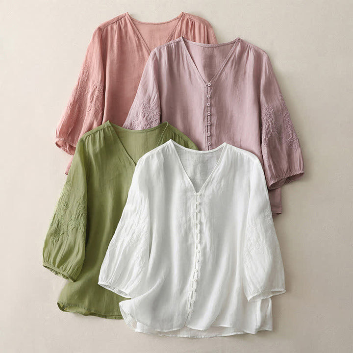 Chemise boutonnée pour femme avec broderie de Buddha Stones - image 26