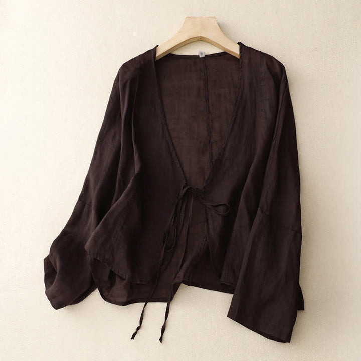 Kimono d'été uni à manches longues et lacets, imprimé de Buddha Stones , pour femme - SaddleBrown - US12，UK/AU16，EU44 (XL) - image 12