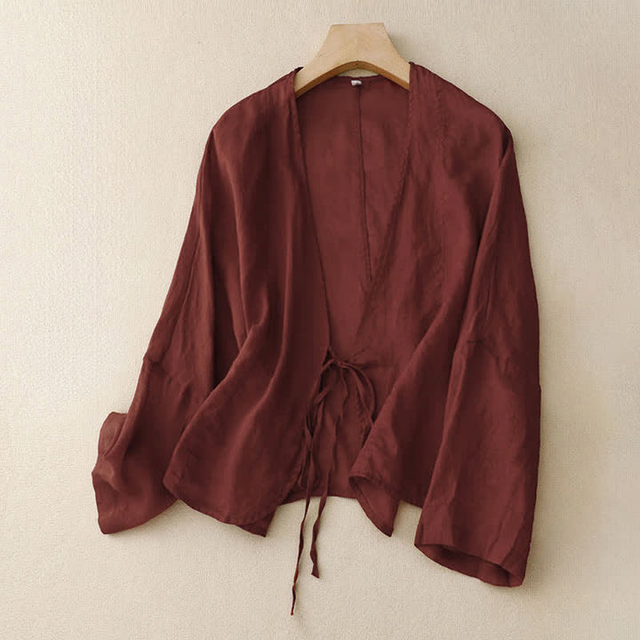 Kimono d'été uni à manches longues et lacets, imprimé de Buddha Stones , pour femme - Rouge foncé - US12，UK/AU16，EU44 (XL) - image 0