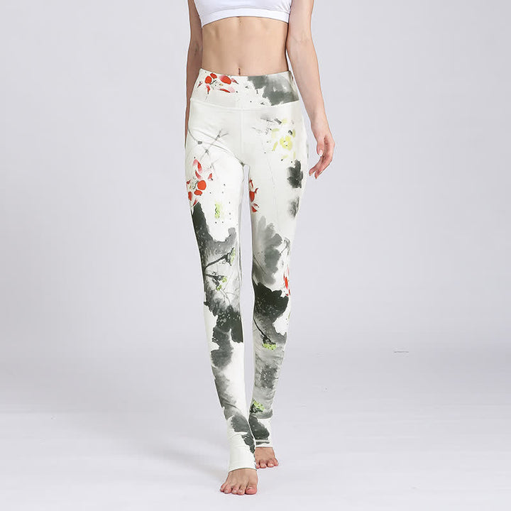Pantalon de yoga imprimé Buddha Stones Lotus Flower pour femme - Lotus à l'encre blanche - US8-10，UK/AU12-14，EU40-42 (XL) - image 26