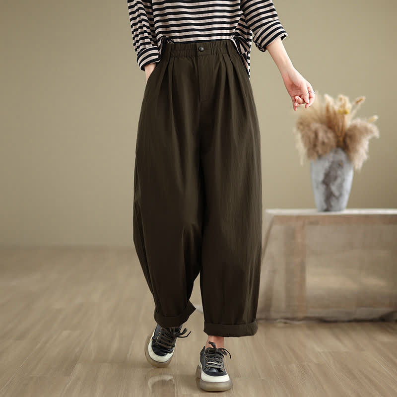 Pantalon femme Buddha Stones décontracté, couleur unie, avec un bouton et taille élastique, poches - image 3