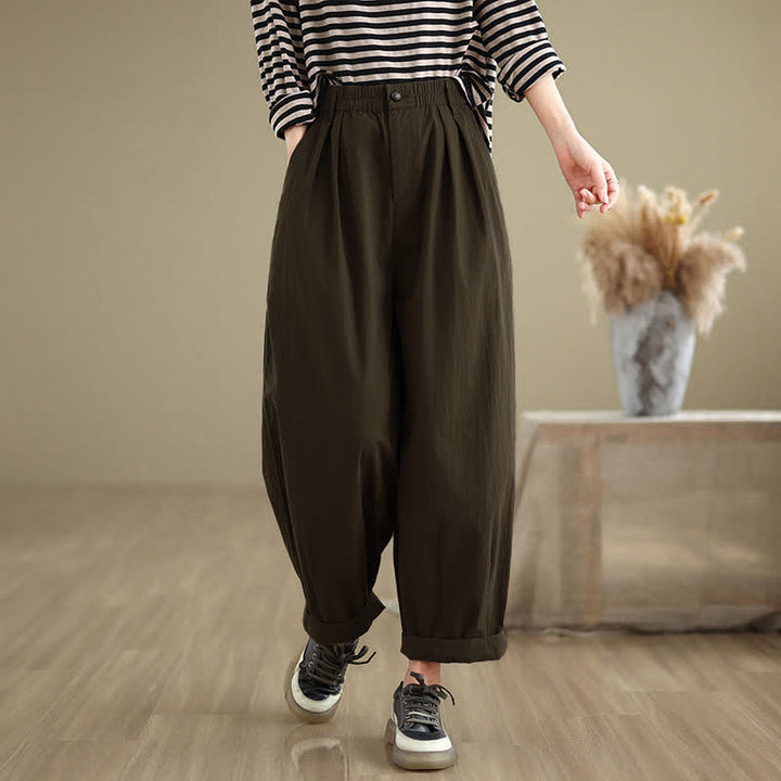 Pantalon femme Buddha Stones décontracté, couleur unie, avec un bouton et taille élastique, poches - image 3