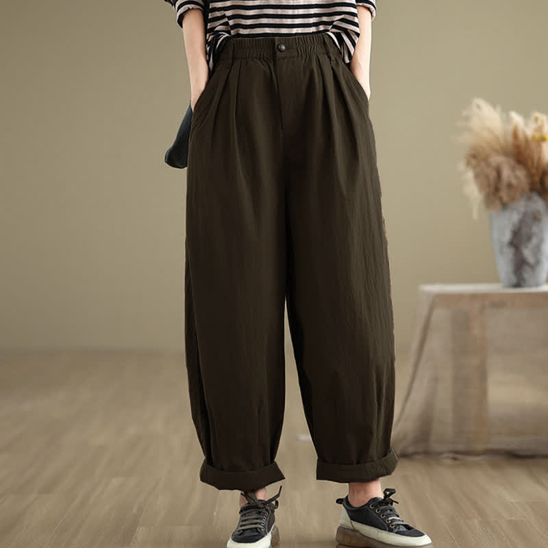 Pantalon femme Buddha Stones décontracté, couleur unie, avec un bouton et taille élastique, poches - image 1