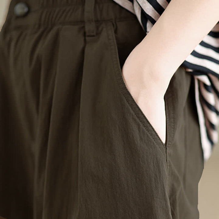 Pantalon femme Buddha Stones décontracté, couleur unie, avec un bouton et taille élastique, poches - image 8