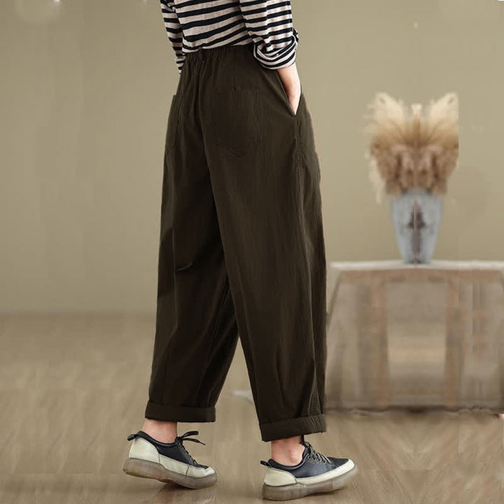 Pantalon femme Buddha Stones décontracté, couleur unie, avec un bouton et taille élastique, poches - image 4