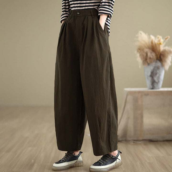 Pantalon femme Buddha Stones décontracté, couleur unie, avec un bouton et taille élastique, poches - image 5