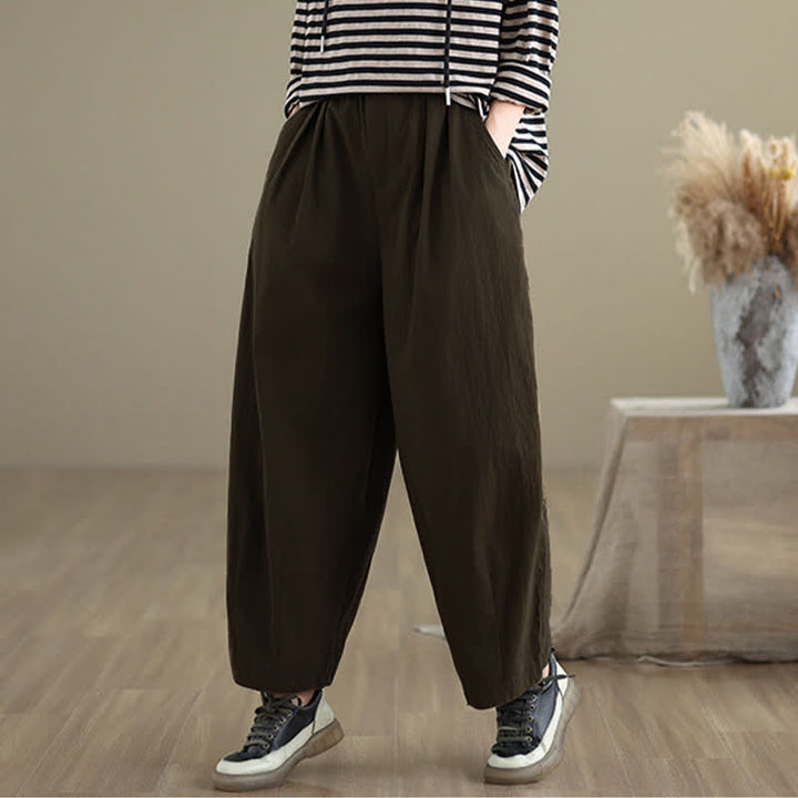 Pantalon femme Buddha Stones décontracté, couleur unie, avec un bouton et taille élastique, poches - image 2