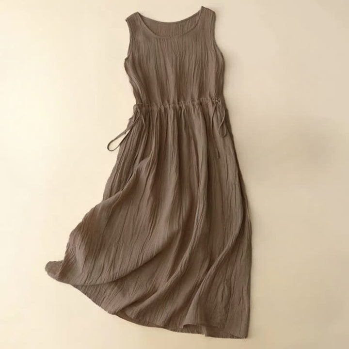 Robe midi sans manches à taille élastiquée et cordon de serrage, ornée de Buddha Stones et confectionnée à la main. - BurlyWood - US8-10，UK/AU12-14，EU40-42 (2XL) - image 0