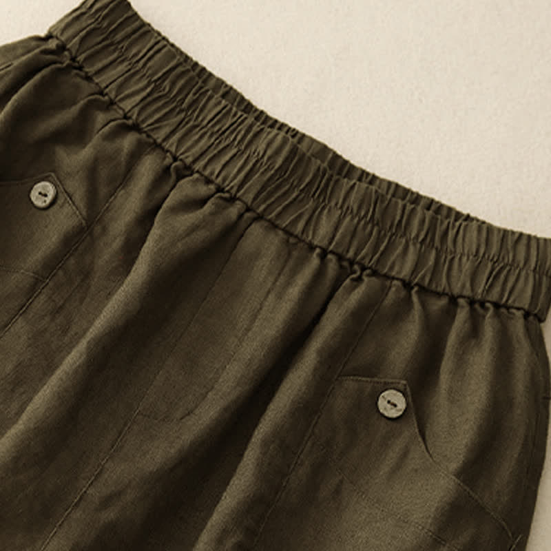 Short d'été décontracté à boutons pour femme, uni, avec poches, de la Buddha Stones - image 15