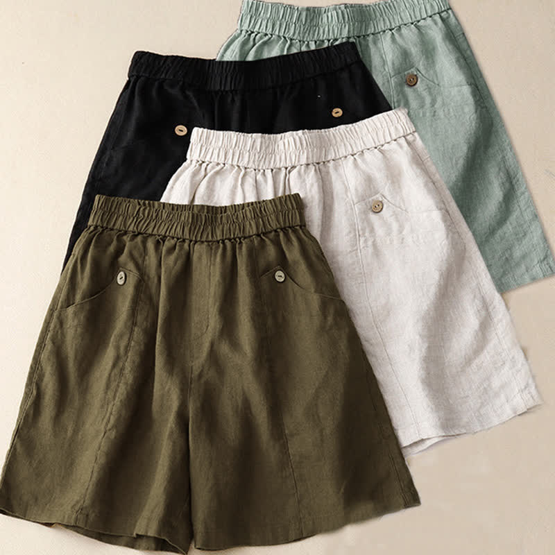Short d'été décontracté à boutons pour femme, uni, avec poches, de la Buddha Stones - image 26