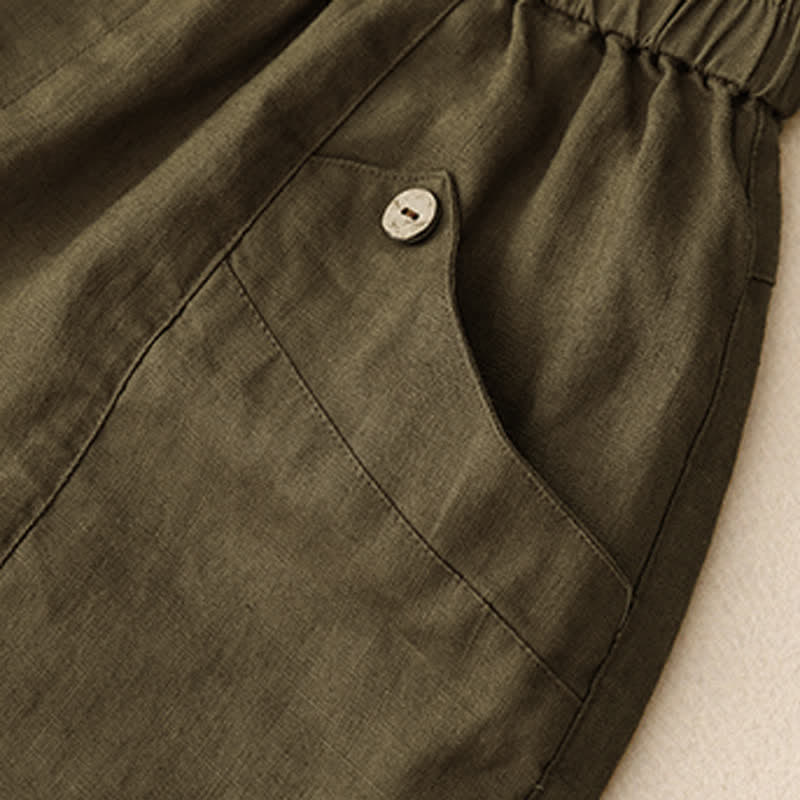 Short d'été décontracté à boutons pour femme, uni, avec poches, de la Buddha Stones - image 17