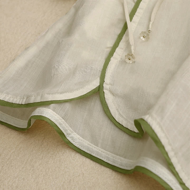 Chemise femme beige à manches trois-quarts, ornée de broderies florales et de feuilles vertes, avec motif de Buddha Stones - image 6