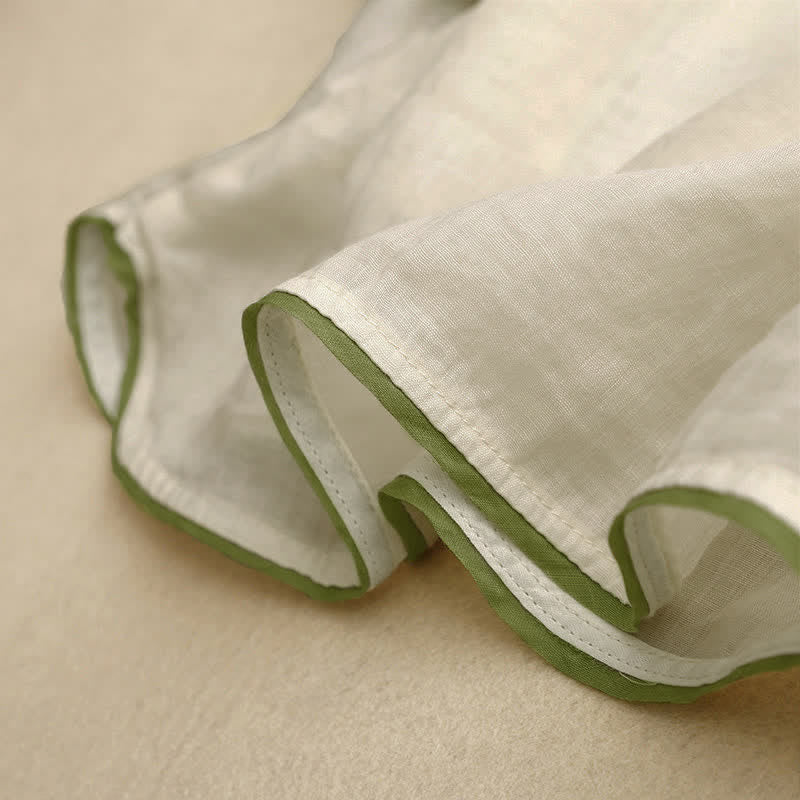 Chemise femme beige à manches trois-quarts, ornée de broderies florales et de feuilles vertes, avec motif de Buddha Stones - image 7
