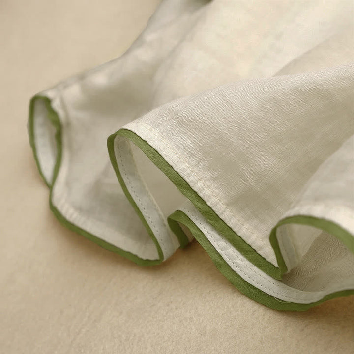 Chemise femme beige à manches trois-quarts, ornée de broderies florales et de feuilles vertes, avec motif de Buddha Stones - image 7