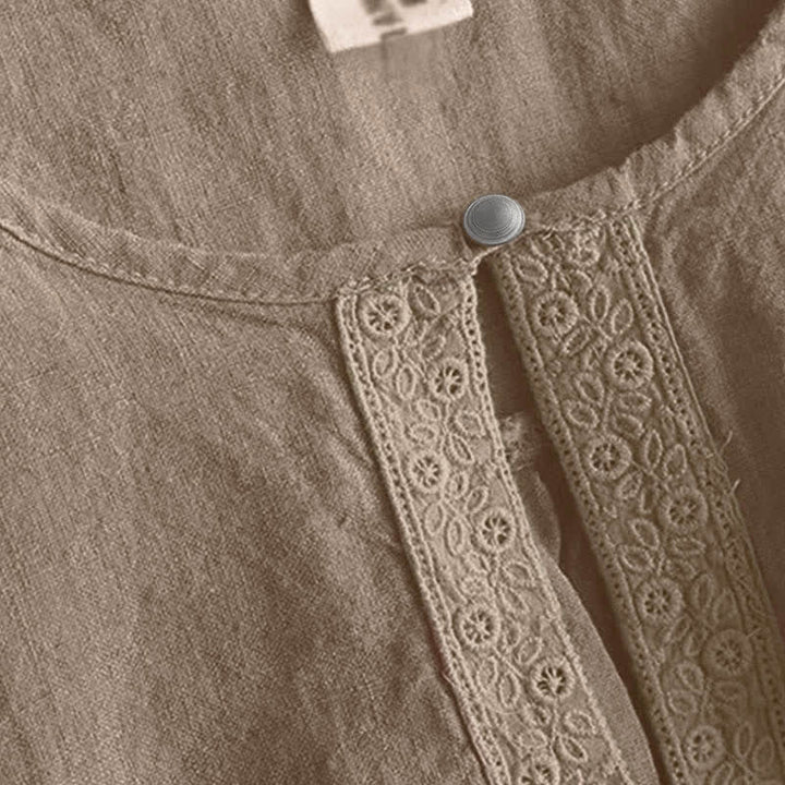 Chemise à manches trois-quarts pour femme, style décontracté, unie, à col rond ajouré, motif Buddha Stones - image 3