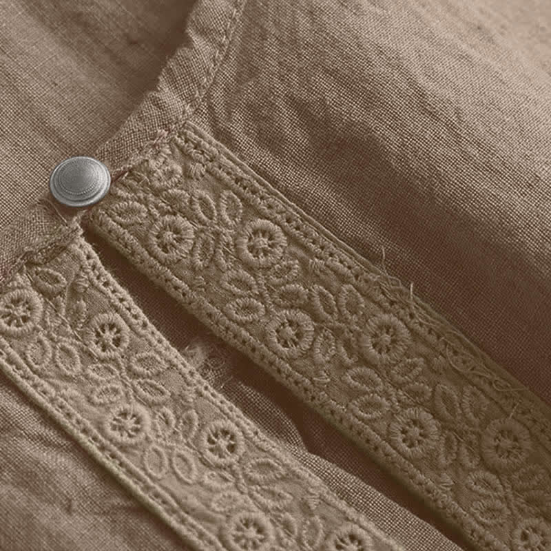 Chemise à manches trois-quarts pour femme, style décontracté, unie, à col rond ajouré, ornée de Buddha Stones - image 4
