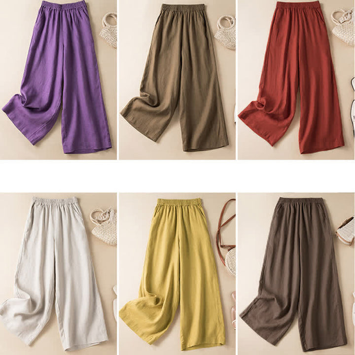 Pantalon large pour femme, couleur unie, style décontracté, avec poches, motif Buddha Stones - image 31