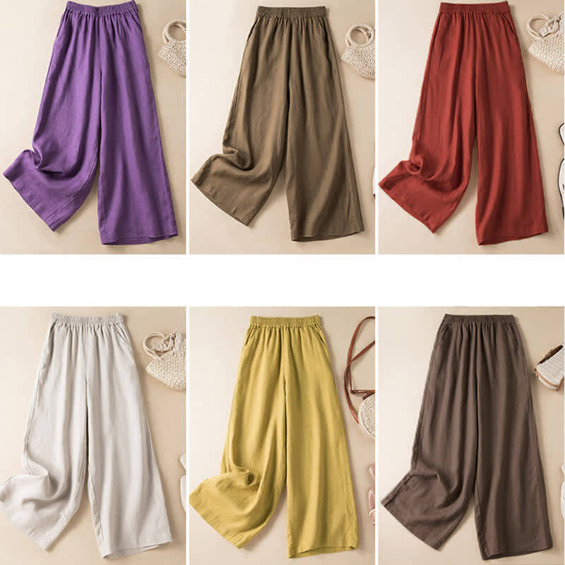 Pantalon large pour femme, couleur unie, style décontracté, avec poches, motif Buddha Stones - image 31