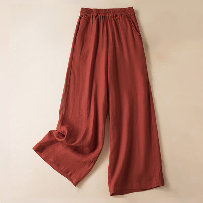 Pantalon large pour femme, couleur unie, style décontracté, avec poches, motif Buddha Stones - OrangeRouge - US12，UK/AU16，EU44 (3XL) - image 4