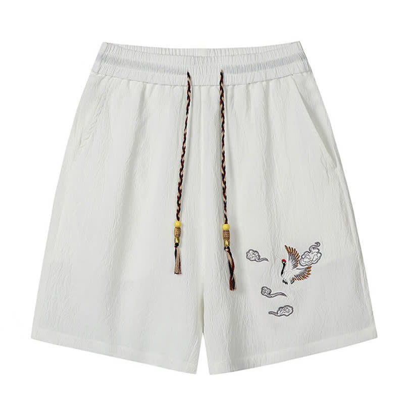 Buddha Stones Short d'été décontracté pour homme, style Tang, brodé de grues et de nuages ​​porte-bonheur, avec poches - image 6
