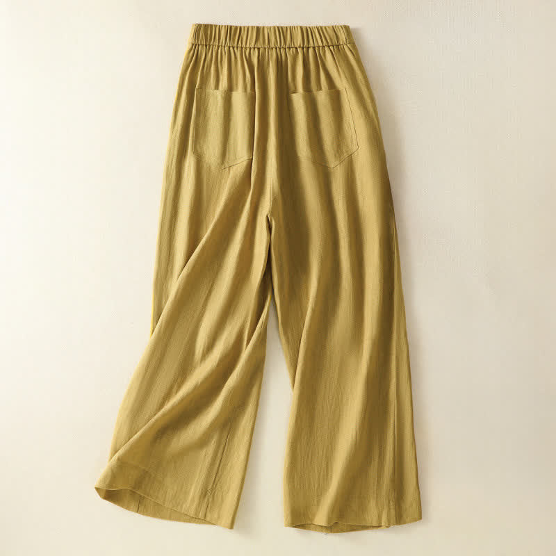Buddha Stones Pantalon d'été minimaliste décontracté à boutons et fermeture éclair, couleur unie, longueur cheville, jambes larges, avec poches - image 1