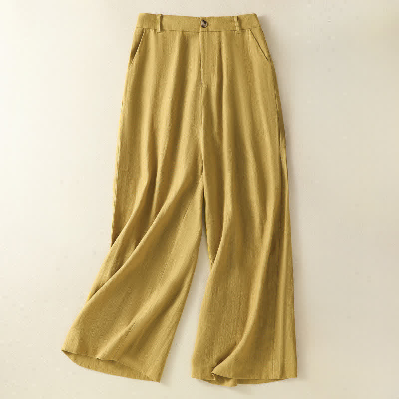 Buddha Stones Pantalon d'été minimaliste décontracté à boutons et fermeture éclair, couleur unie, longueur cheville, jambes larges, avec poches - Kaki - US12, UK/AU16, EU44 (2XL) - image 0