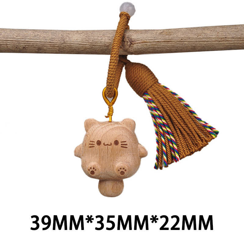 Buddha Stones Porte-clés équilibre chat porte-bonheur en bois naturel sculpté à la main - Brun - image 4