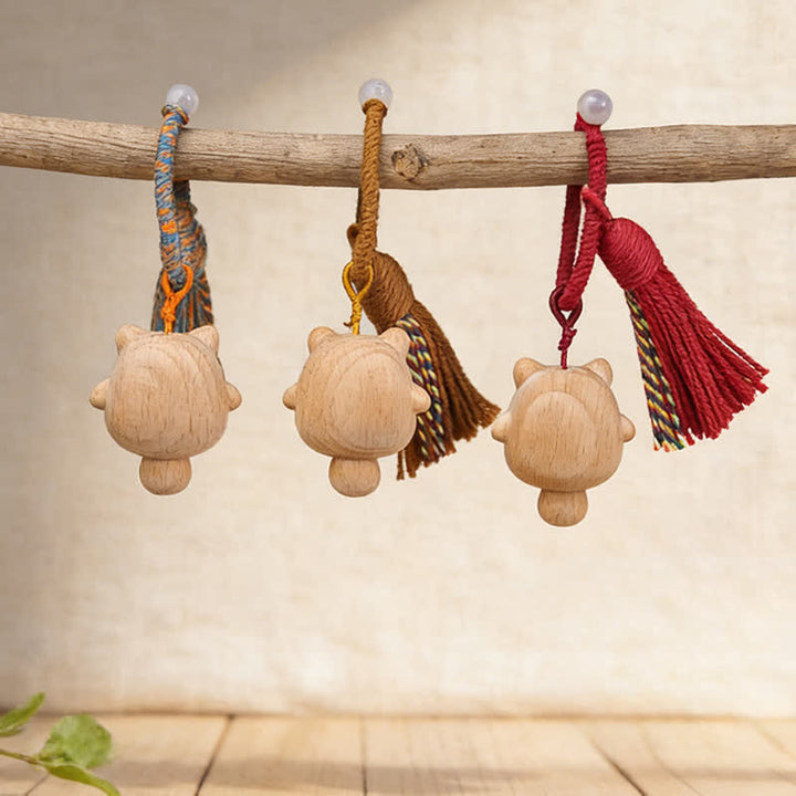 Buddha Stones Porte-clés équilibre chat porte-bonheur en bois naturel sculpté à la main - image 8