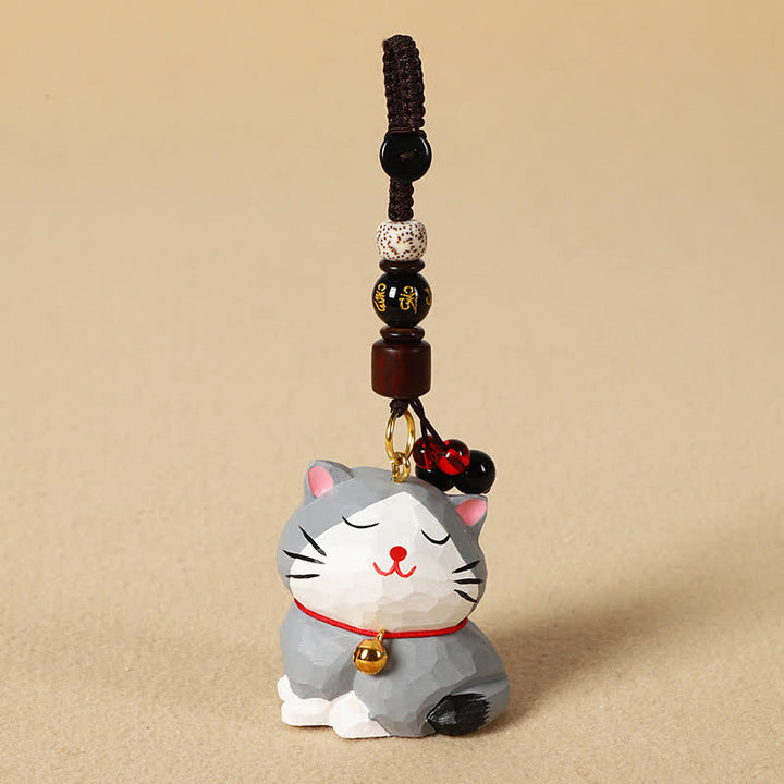 Buddha Stones Porte-clés en bois sculpté représentant un chat Om Mani Padme Hum - Om Mani Padme Hum Chat Gris - image 14
