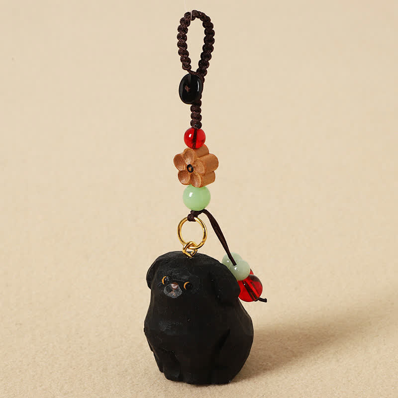 Buddha Stones Porte-clés en bois sculpté représentant un chien, symbole de sagesse Om Mani Padme Hum - Chien noir - image 8