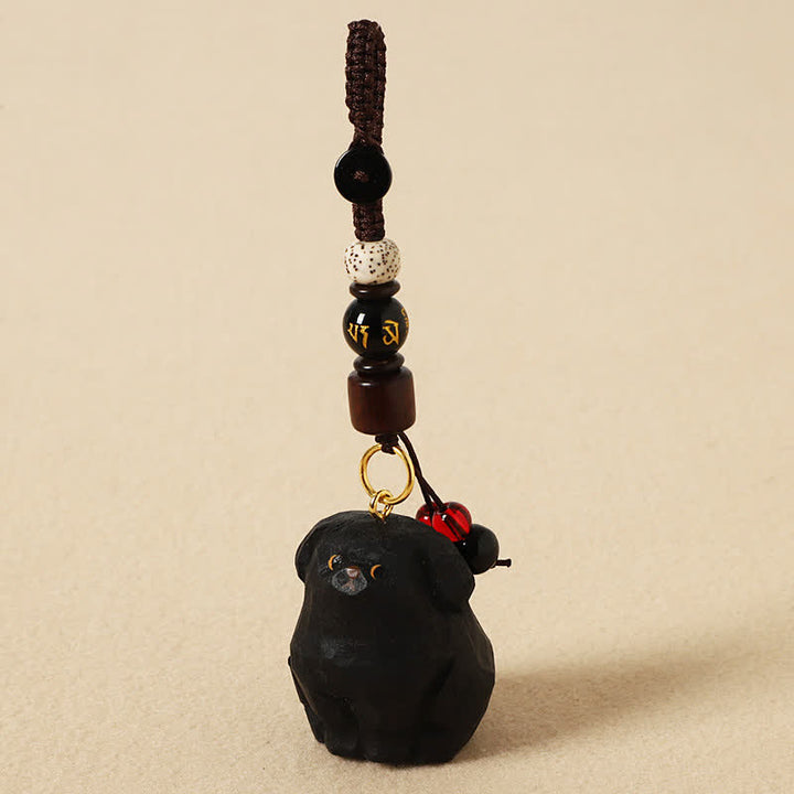 Buddha Stones Porte-clés en bois sculpté représentant un chien, symbole de sagesse Om Mani Padme Hum - Om Mani Padme Hum Chien Noir - image 10