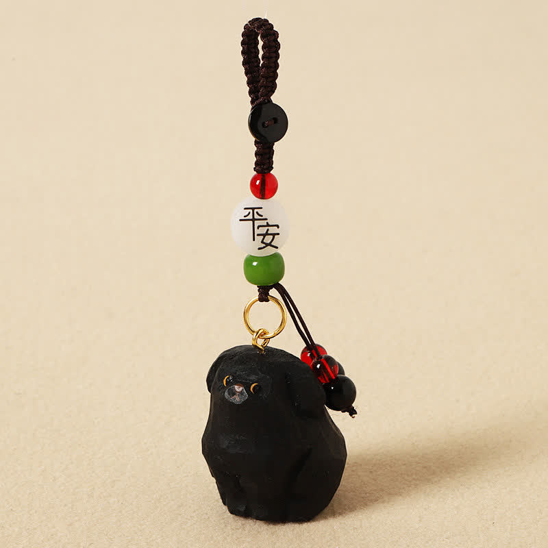 Buddha Stones Porte-clés en bois sculpté représentant un chien, symbole de sagesse Om Mani Padme Hum - Chien noir sûr - image 9