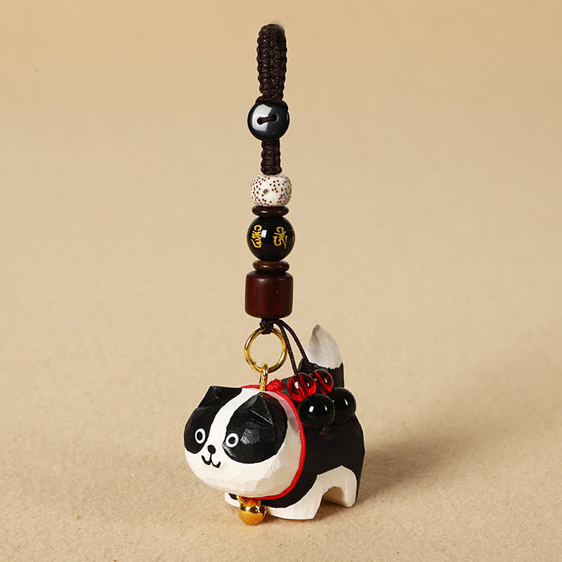 Buddha Stones Porte-clés en bois sculpté représentant un chien Om Mani Padme Hum et la paix - Om Mani Padme Hum Border Collie - image 12
