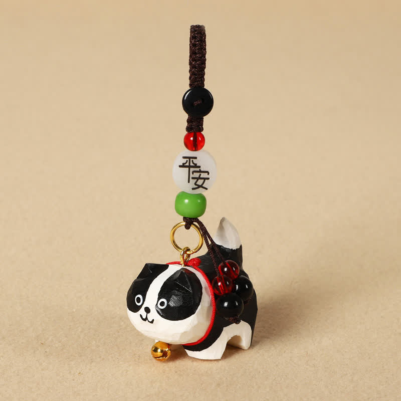 Buddha Stones Porte-clés en bois sculpté représentant un chien Om Mani Padme Hum et la paix - Border Collie paisible - image 14