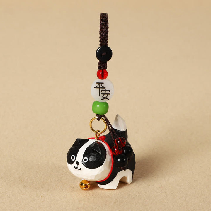 Buddha Stones Porte-clés en bois sculpté représentant un chien Om Mani Padme Hum et la paix - Border Collie paisible - image 14